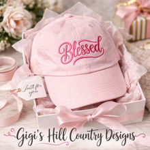 Load image into Gallery viewer, gift for her pink embroidered Blessed cap lifestyle image