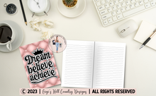 Load image into Gallery viewer, Dream Believe Achieve - 6x9 Blush Tufted Journal