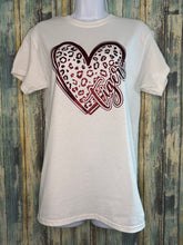 Load image into Gallery viewer, Tigers Leopard Heart Shirt | White Glitter School Spirit T-Shirt | Team Pride Tee | Game Day Fan Apparel