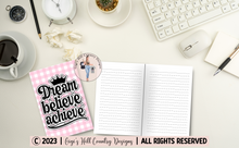 Load image into Gallery viewer, Dream Believe Achieve - 6x9 Pink Plaid Journal