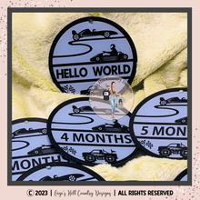 Load image into Gallery viewer, Racecar Theme - Set of 13 Baby Milestone Discs