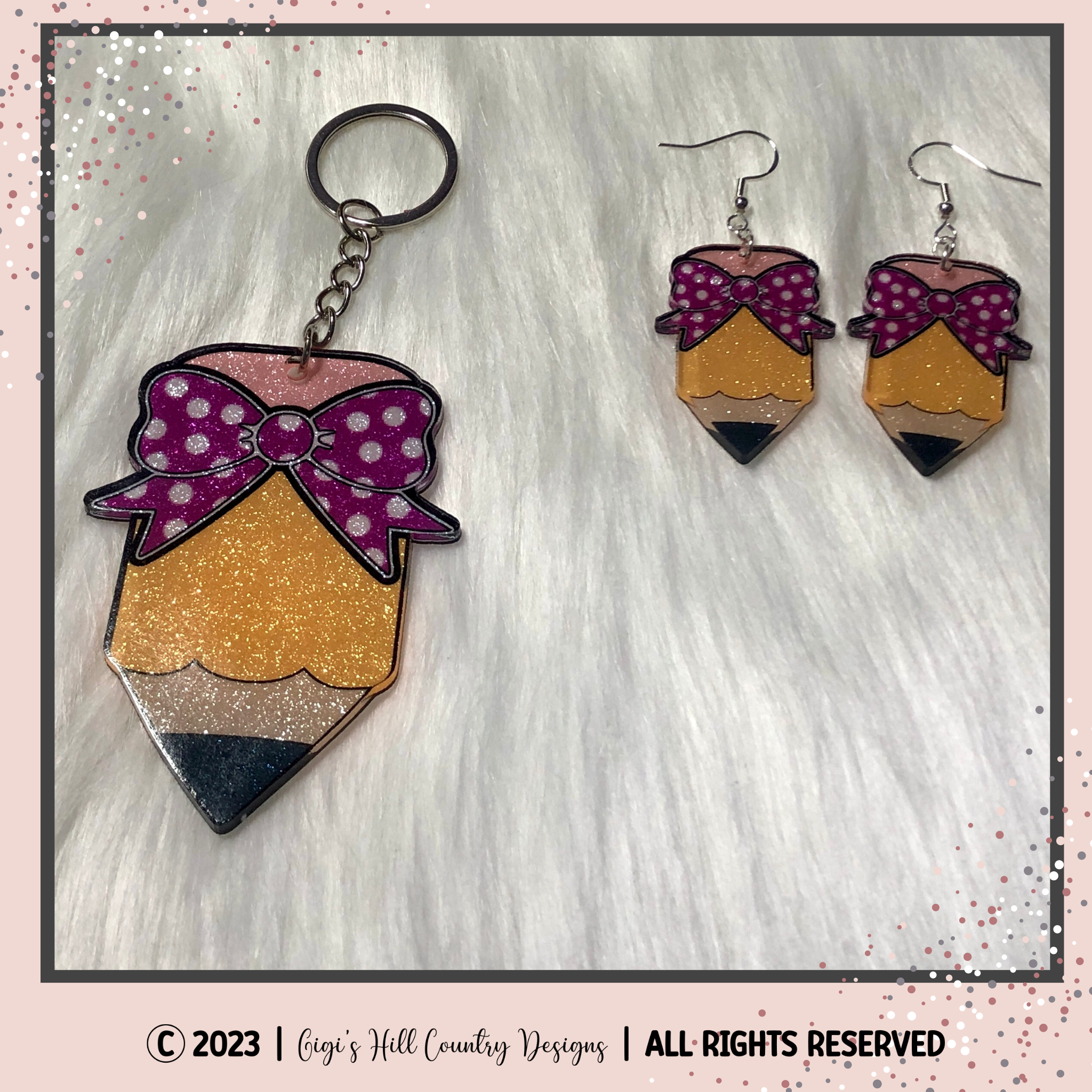 Pencil With Bow - Badge Reel, Magnet, Keychain, Lanyard, Earrings, Car –  Gigi's Hill Country Designs