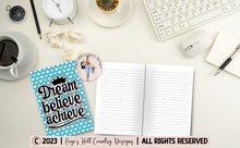 Load image into Gallery viewer, Dream Believe Achieve - 6x9 Turquoise Hearts Journal