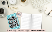 Load image into Gallery viewer, Dream Believe Achieve - 6x9 Turquoise Tufted Journal
