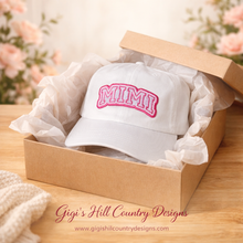 Load image into Gallery viewer, Mimi Hat with Pink Glitter Patch | Gift for Mimi | Grandma Hat | Embroidered Women’s Baseball Cap