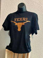 Texas Longhorn Glitter Shirt | Black Texas Pride T-Shirt | Western Cow Skull Tee | Game Day Longhorns Spirit Wear