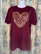 Maroon or White “Bobcats” Leopard Heart Shirt | Glitter School Spirit Tee | Game Day Graphic T-Shirt | Team Pride Apparel