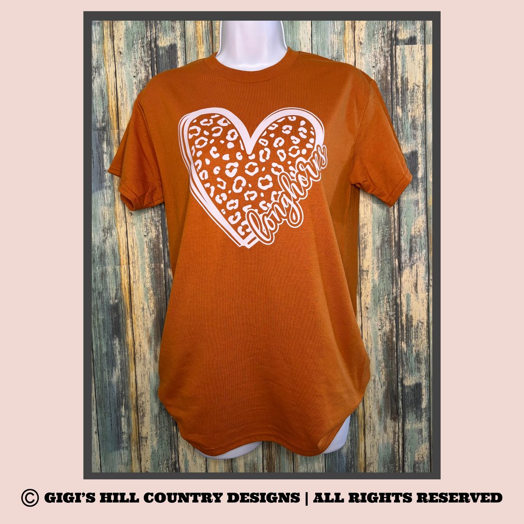 Leopard Heart Longhorns Tee