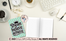 Load image into Gallery viewer, Dream Believe Achieve - 6x9 Pastel Stripes Journal
