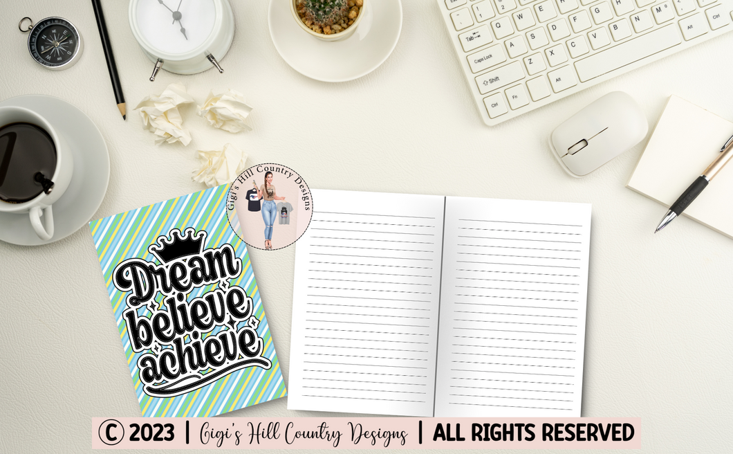 Dream Believe Achieve - 6x9 Pastel Stripes Journal