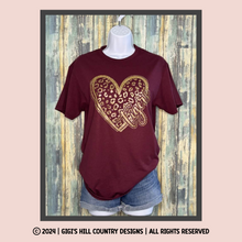 Load image into Gallery viewer, Tigers Leopard Heart Shirt | White Glitter School Spirit T-Shirt | Team Pride Tee | Game Day Fan Apparel
