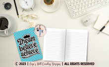 Load image into Gallery viewer, Dream Believe Achieve - 6x9 Turquoise Polka Dots Journal

