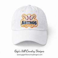 White Houston Astros inspired baseball hat with embroidered patch, women’s stylish game day cap, minimalist product image