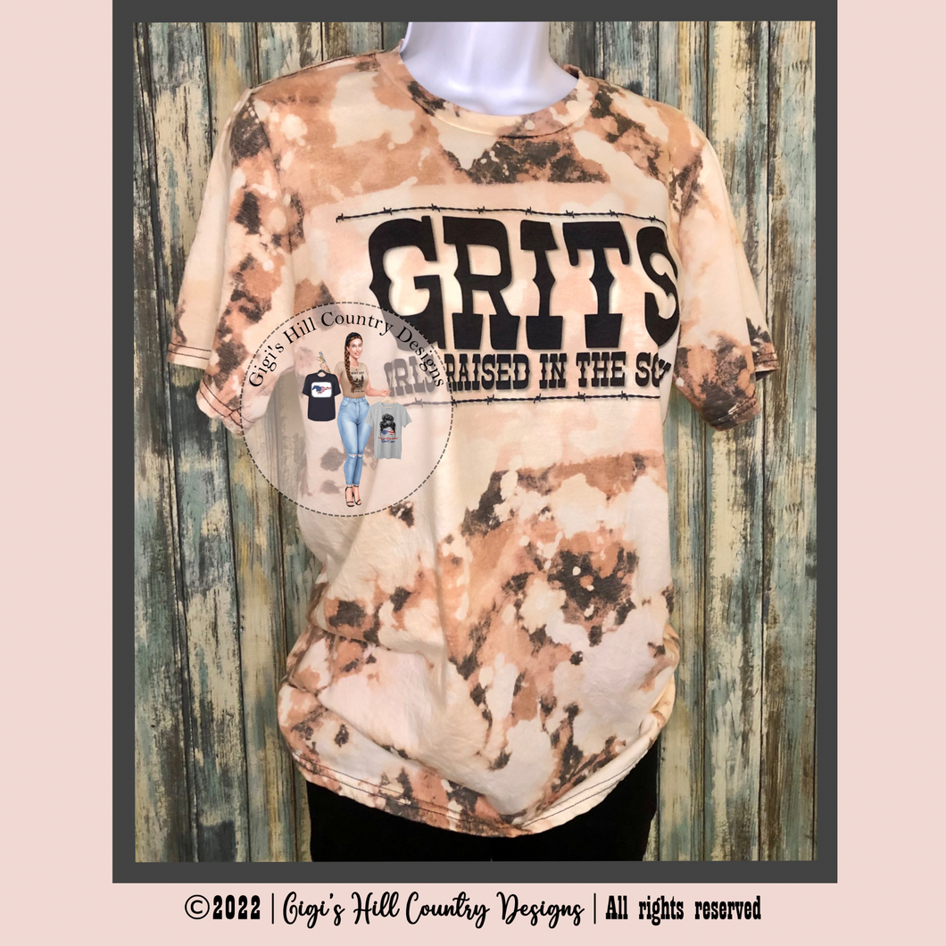 GRITS Girls Raised In The South Cowhide Bleached & Sublimated Unisex Tee